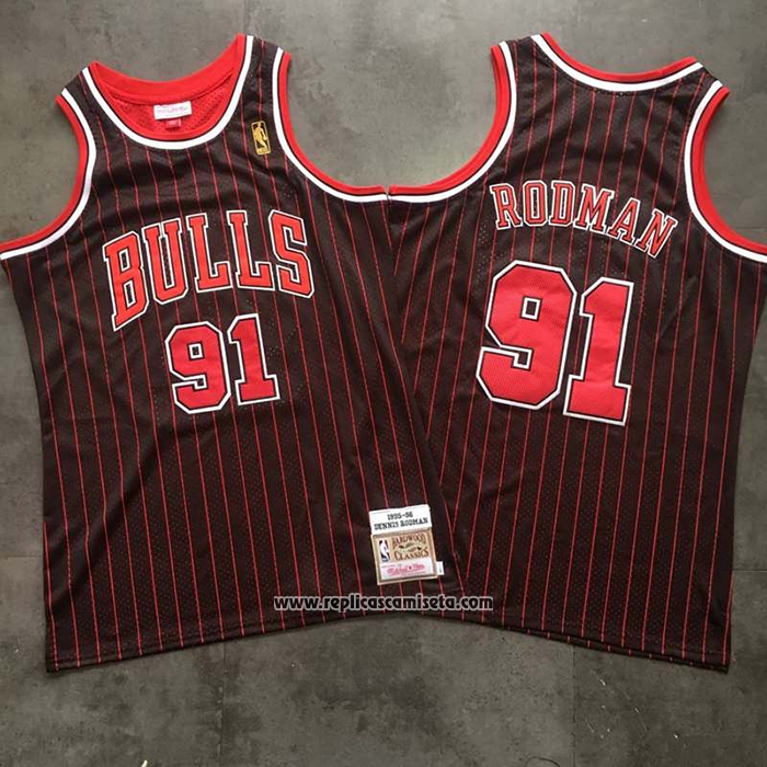 Camiseta Chicago Bulls Dennis Rodman #91 Mitchell & Ness 1995-96 Negro